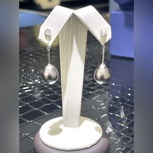 Black South Sea Pearl & Diamond Earrings In 14k White Gold